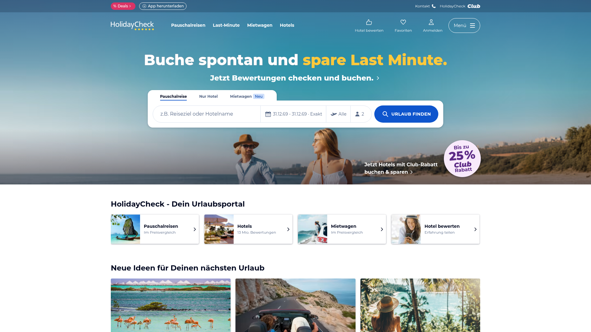 Zrzut ekranu portalu HolidayCheck.pl (holidaycheck.pl) — pozycja 15 w rankingu wyszukiwarek wakacji 2026: Największy niemiecki portal opinii o hotelach — teraz też z polskimi ofertami.